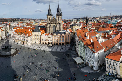 High angle view of buildings in town