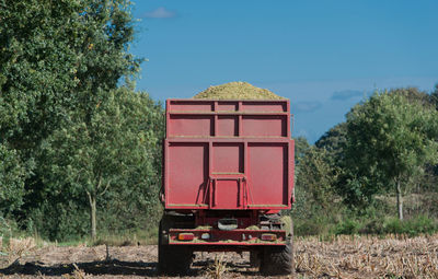 Tractor on field against sky