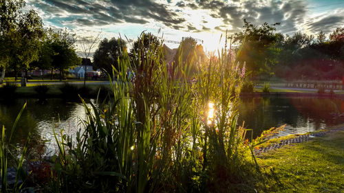 Scenic view of lake against sky during sunset