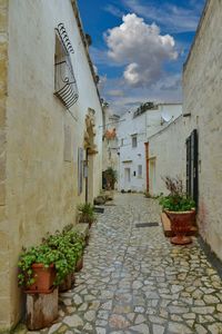 A street in the old town of matera, a city in italy declared a unesco heritage site.