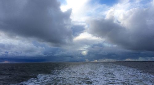 Scenic view of sea against storm clouds