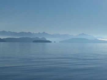 Scenic view of lake against clear blue sky