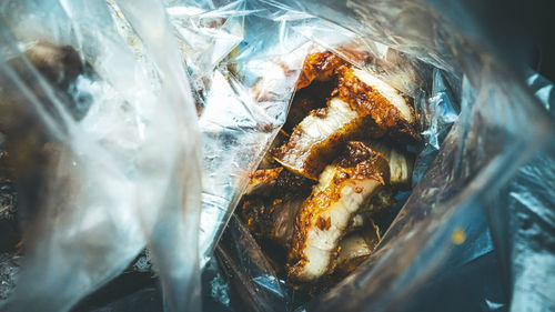 Close-up of meat in plastic