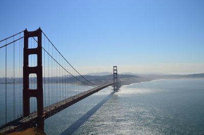 Golden gate bridge against clear blue sky