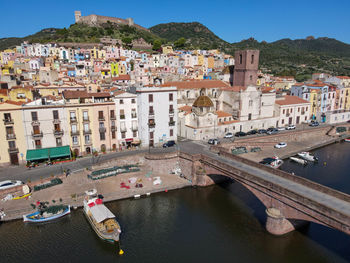 High angle view of buildings in city