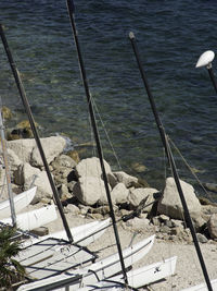 High angle view of rocks in sea