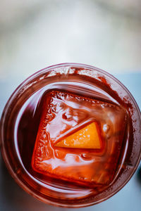 High angle view of drink on table