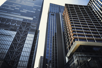 Low angle view of modern buildings in city