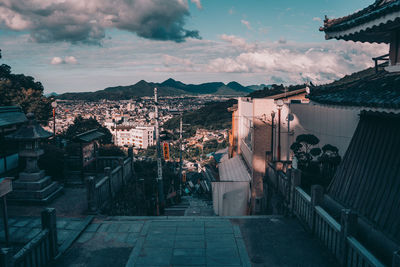 High angle view of street amidst buildings in city