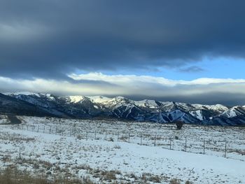 Scenic view of snowcapped mountains against sky