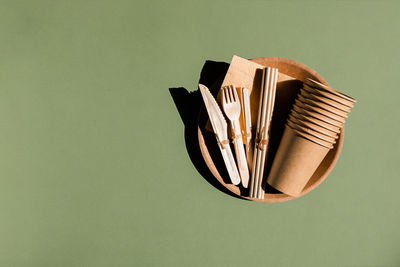 High angle view of beauty products on table