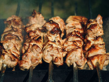 Close-up of meat on barbecue grill