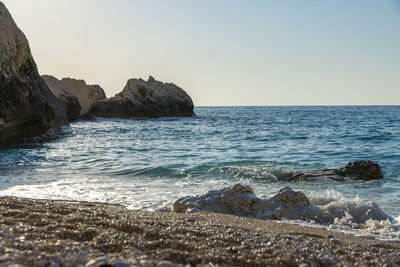 Scenic view of sea against clear sky