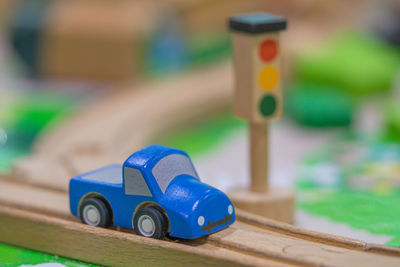 Close-up of toy car on table