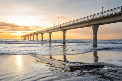 Beautiful sunrise at new brighton pier, christchurch, new zealand.