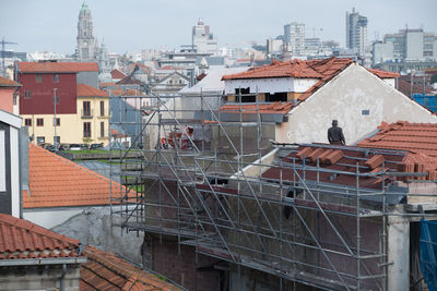 High angle view of buildings in city