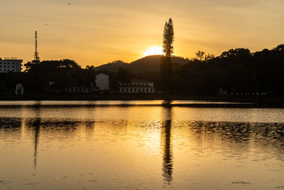 Scenic view of lake against sky during sunset