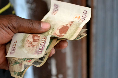 Cropped image of man holding bank notes