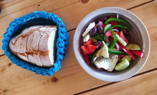 High angle view of breakfast in bowl on table