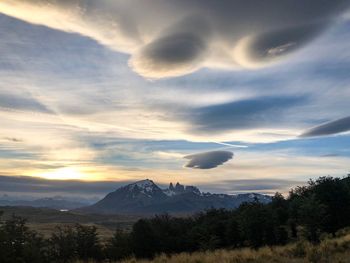 Scenic view of landscape against cloudy sky