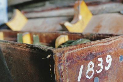 Close-up of old rusty box