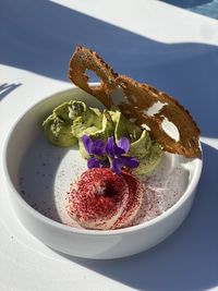 High angle view of food in plate