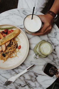 High angle view of food on table