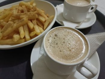 High angle view of coffee on table