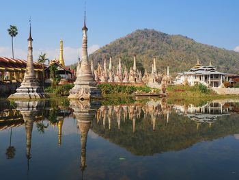 Reflection of buildings in lake