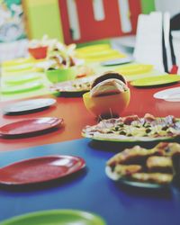 Close-up of meal served on table