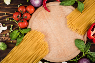 Fruits and vegetables on cutting board