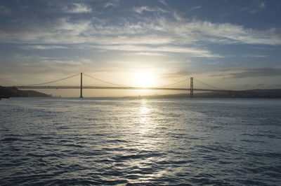 View of suspension bridge over sea