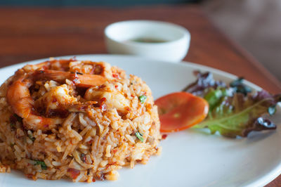 Close-up of meat served in plate on table