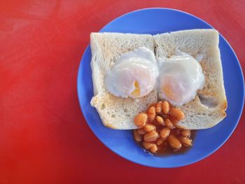 Directly above shot of breakfast served on table