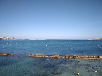 Scenic view of sea against clear sky