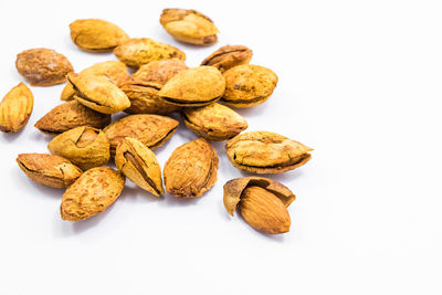 High angle view of cookies against white background