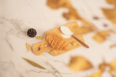 High angle view of bread on table