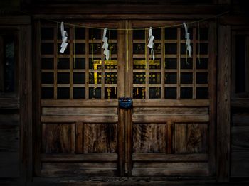 Closed wooden door of building