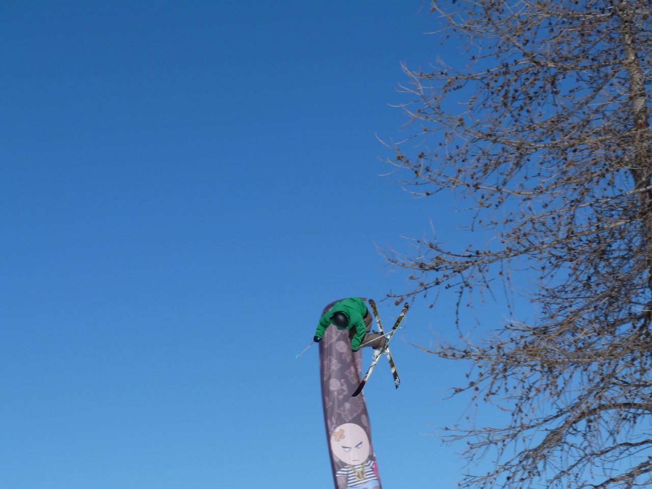 lifestyles, clear sky, low angle view, leisure activity, blue, copy space, holding, men, standing, casual clothing, tree, day, sky, outdoors, one man only, three quarter length, person