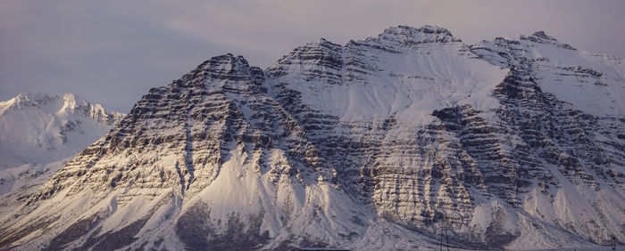 Panoramic view of snowcapped mountains against sky