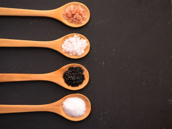 High angle view of food on table against black background