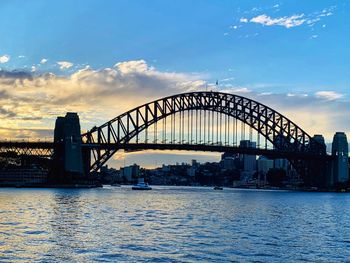 View of bridge over river against cloudy sky