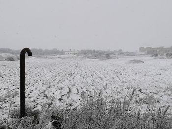 Scenic view of field against clear sky during winter