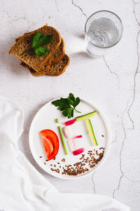 High angle view of food on table