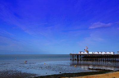 Scenic view of sea against blue sky