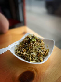 Close-up of food in plate on table