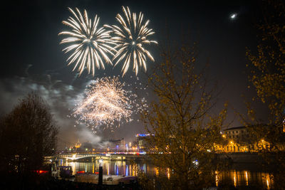 Firework display at night