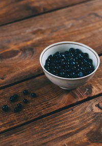 High angle view of fruits in bowl on table