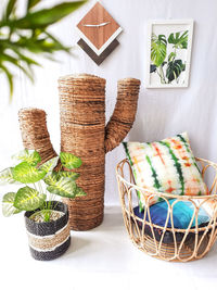 Close-up of potted plant in basket on table