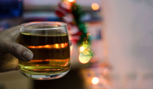 Close-up of beer glass on table